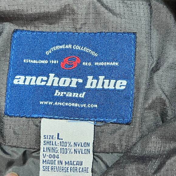 Vintage Anchor Blue Jacket Boys Large Nylon Black Red Windbreaker Hoodie Zip - Picture 4 of 4